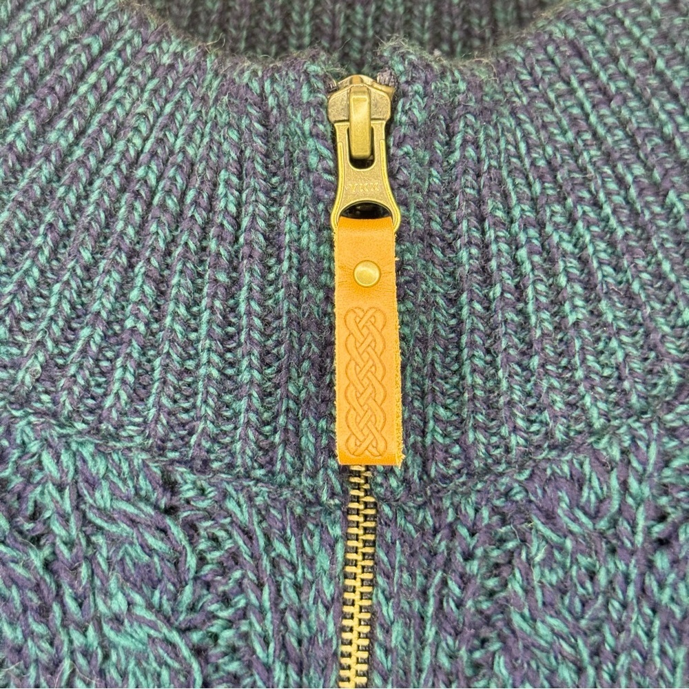 Aran Crafts Women’s 1/4 Zip 100% Merino  Wool Blue Sweater Size Large Y2K 90s - Picture 3 of 10